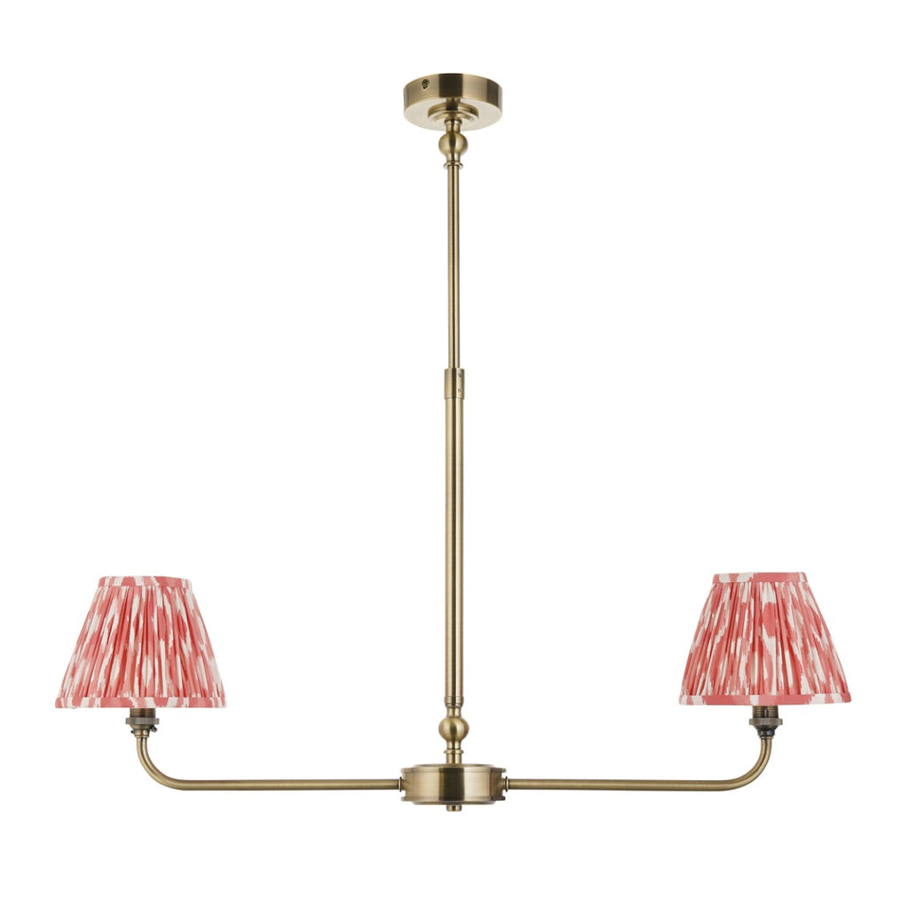 Lille 2 Light Linear Ceiling Pendant Light In Antique Brass With Coral Pink Shades 118077