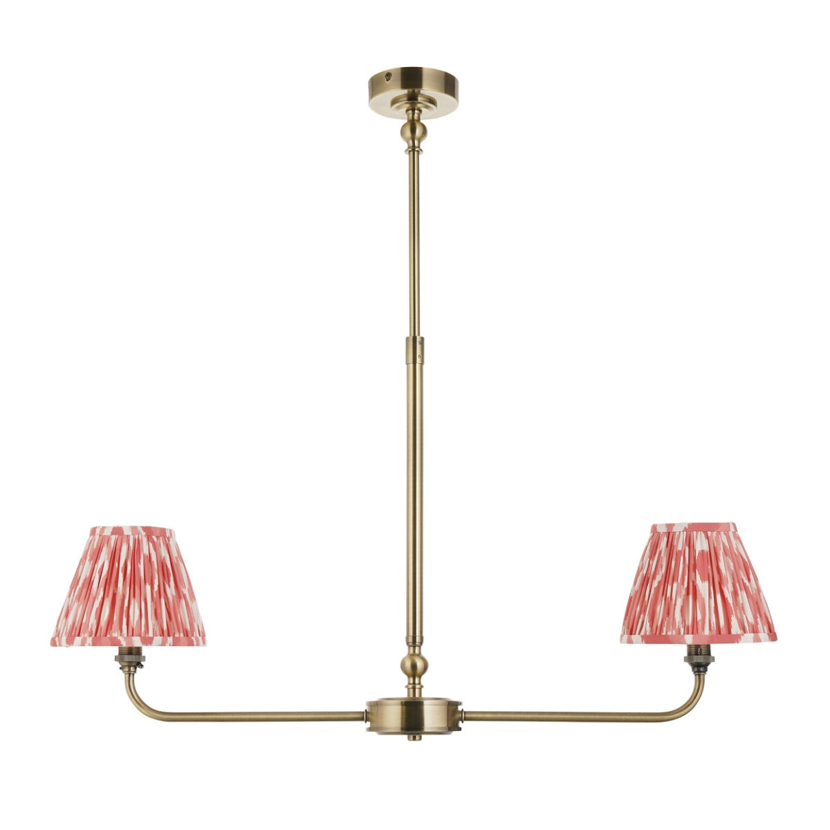 Lille 2 Light Linear Ceiling Pendant Light In Antique Brass With Coral Pink Shades 118077