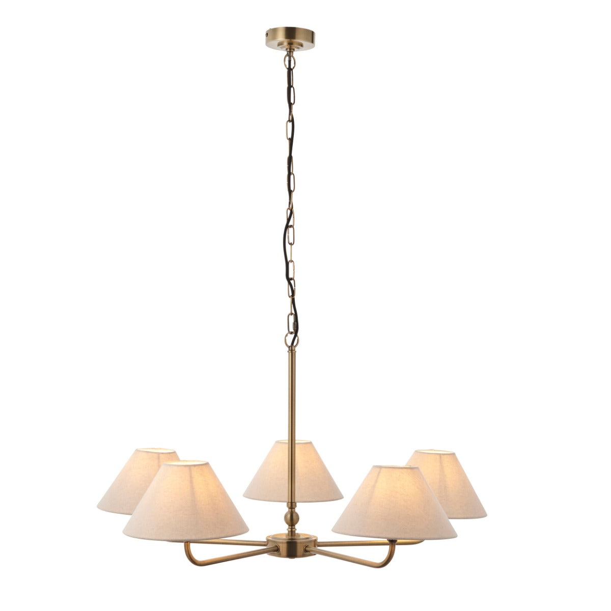 Lille 5 Light Ceiling Pendant Light In Antique Brass With Natural Linen Shades 117833