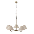 Lille 5 Light Ceiling Pendant Light In Antique Brass With Natural Linen Shades 117833