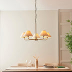 Lille 5 Light Ceiling Pendant Light In Antique Brass With Natural Linen Shades 117833