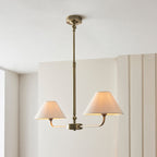 Lille 2 Light Linear Ceiling Pendant Light In Antique Brass With Natural Linen Shades 117835
