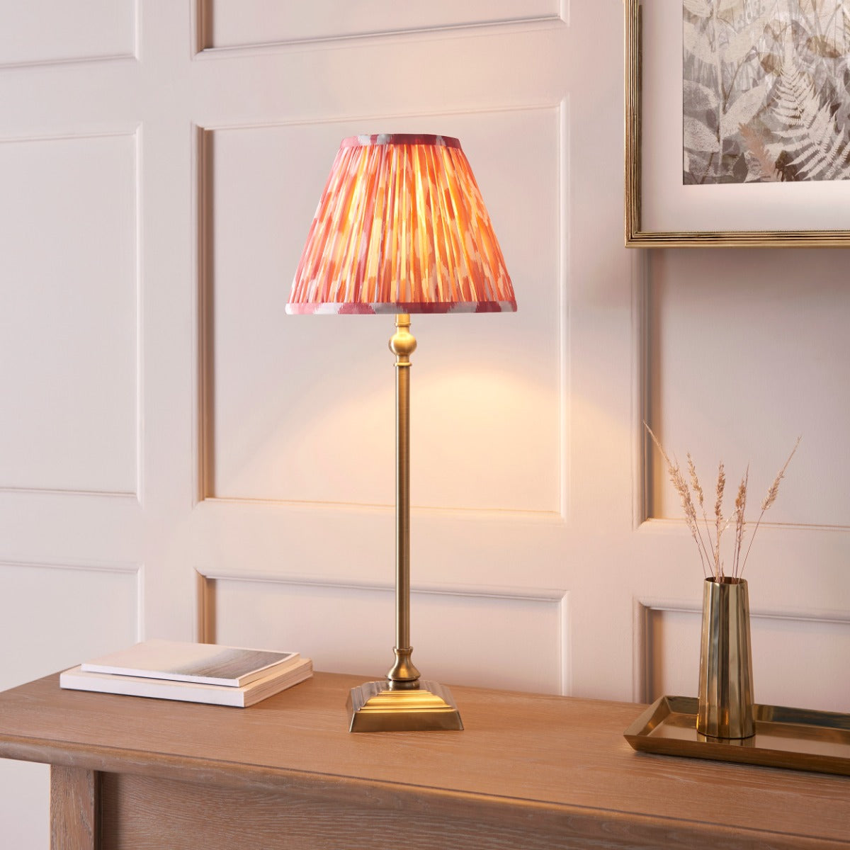 Lille Table Lamp In Antique Brass With Coral Pink Shade 118139