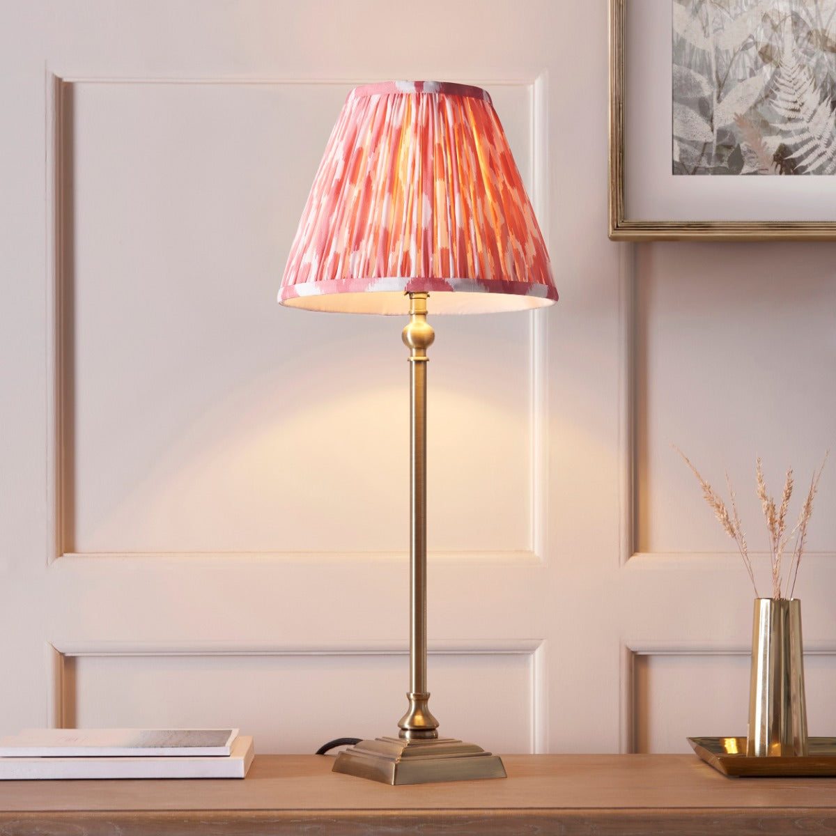 Lille Table Lamp In Antique Brass With Coral Pink Shade 118139