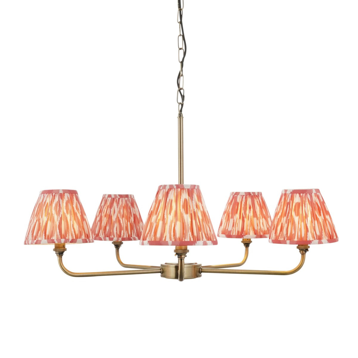 Lille 5 Light Ceiling Pendant Light In Antique Brass With Coral Pink Shades 118045