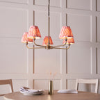 Lille 5 Light Ceiling Pendant Light In Antique Brass With Coral Pink Shades 118045