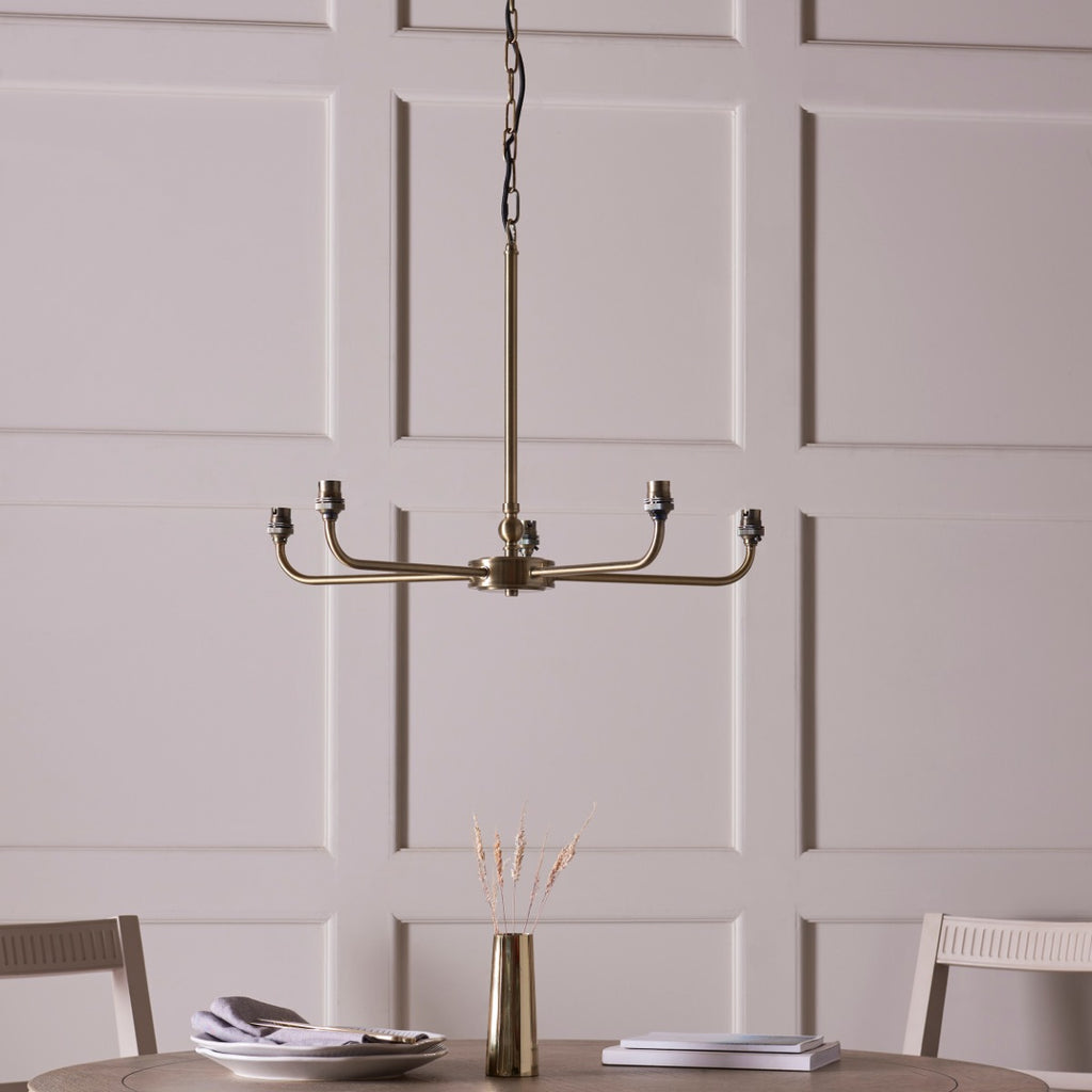 Lille 5 Light Ceiling Pendant Light In Antique Brass With Coral Pink Shades 118045