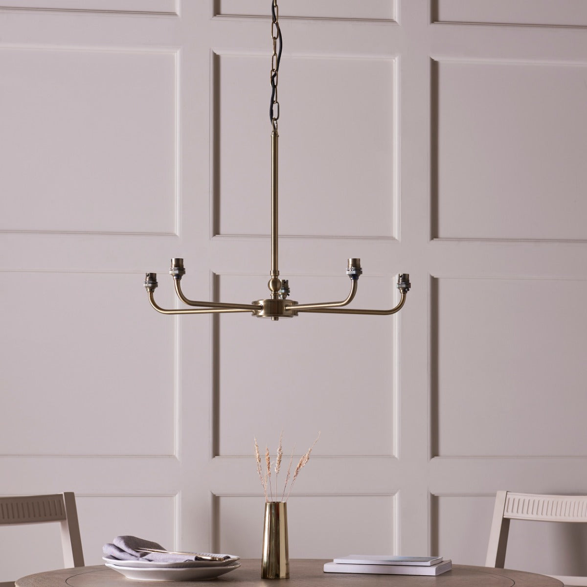 Lille 5 Light Ceiling Pendant Light In Antique Brass With Coral Pink Shades 118045