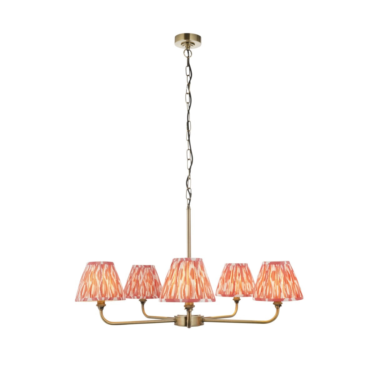 Lille 5 Light Ceiling Pendant Light In Antique Brass With Coral Pink Shades 118045