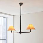 Lille 2 Light Linear Ceiling Pendant Light In Matt Black With Natural Linen Shades 117834