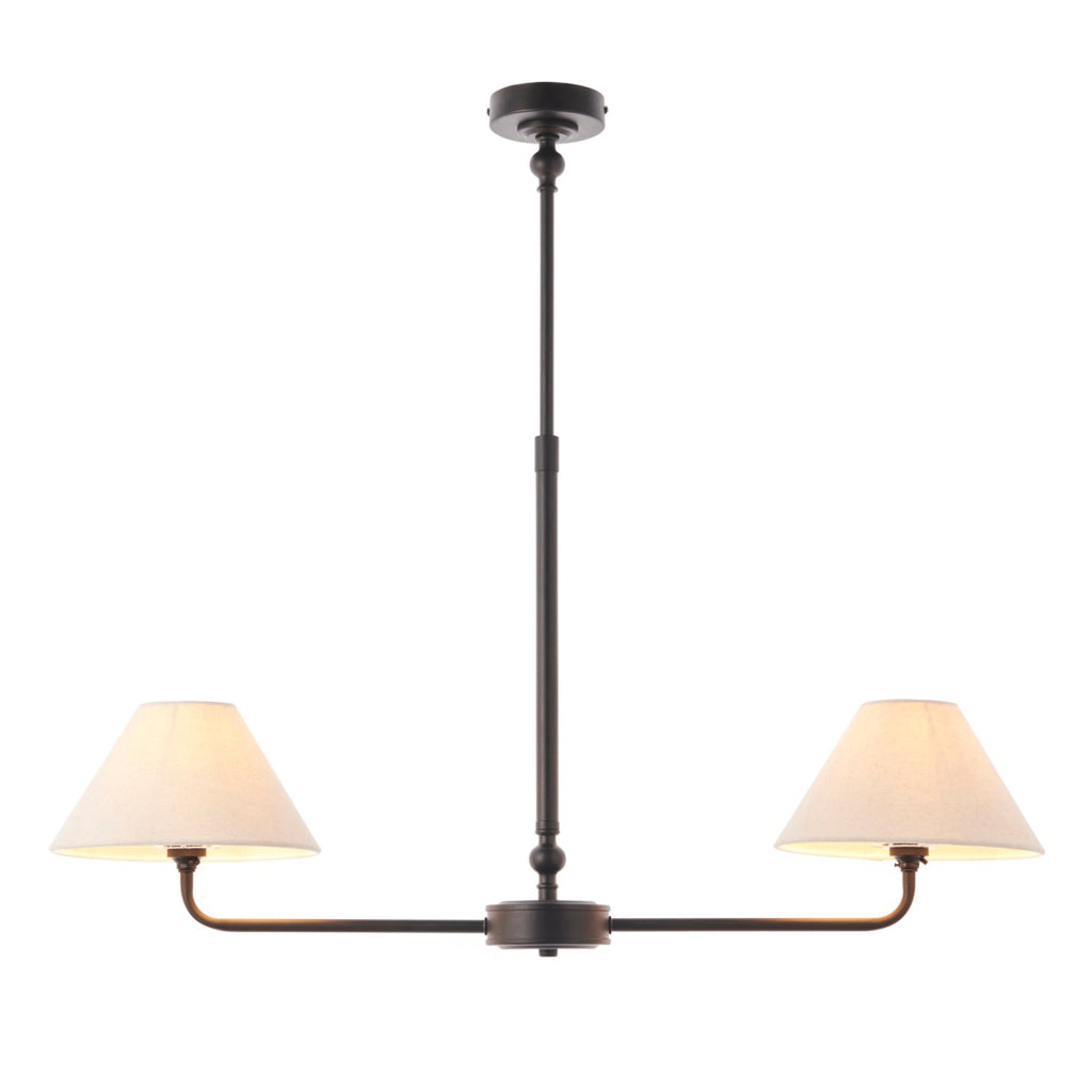 Lille 2 Light Linear Ceiling Pendant Light In Matt Black With Natural Linen Shades 117834