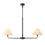 Lille 2 Light Linear Ceiling Pendant Light In Matt Black With Natural Linen Shades 117834