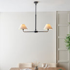 Lille 2 Light Linear Ceiling Pendant Light In Matt Black With Natural Linen Shades 117834
