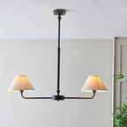 Lille 2 Light Linear Ceiling Pendant Light In Matt Black With Natural Linen Shades 117834