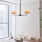 Lille 2 Light Linear Ceiling Pendant Light In Matt Black With Natural Linen Shades 117834
