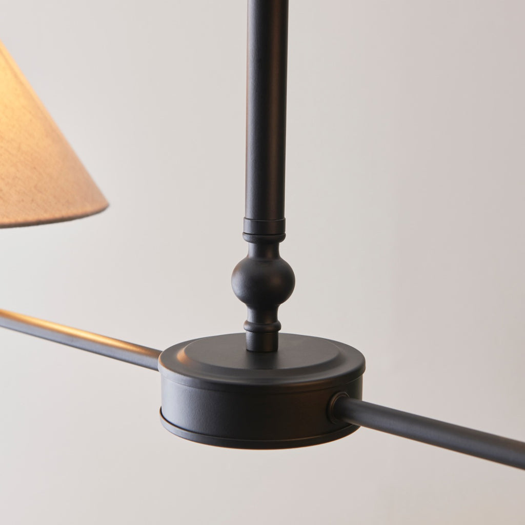 Lille 2 Light Linear Ceiling Pendant Light In Matt Black With Natural Linen Shades 117834
