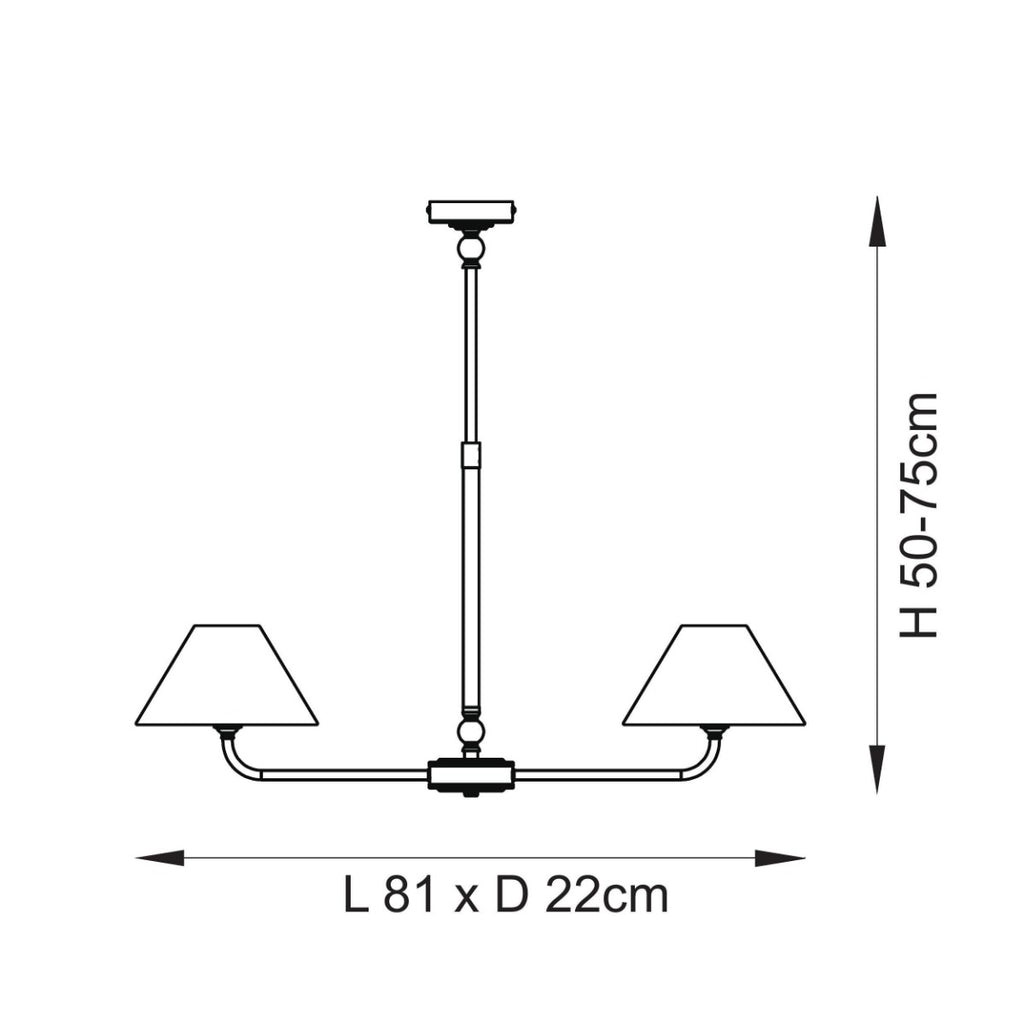 Lille 2 Light Linear Ceiling Pendant Light In Matt Black With Natural Linen Shades 117834