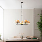 Lille 5 Light  Ceiling Pendant Light In Matt Black With Natural Linen Shades 117832