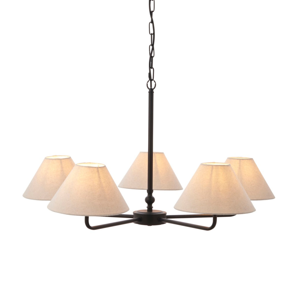 Lille 5 Light  Ceiling Pendant Light In Matt Black With Natural Linen Shades 117832