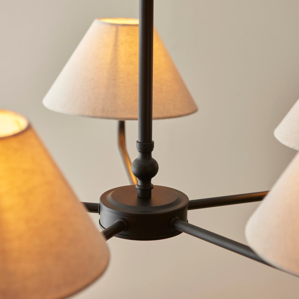 Lille 5 Light  Ceiling Pendant Light In Matt Black With Natural Linen Shades 117832
