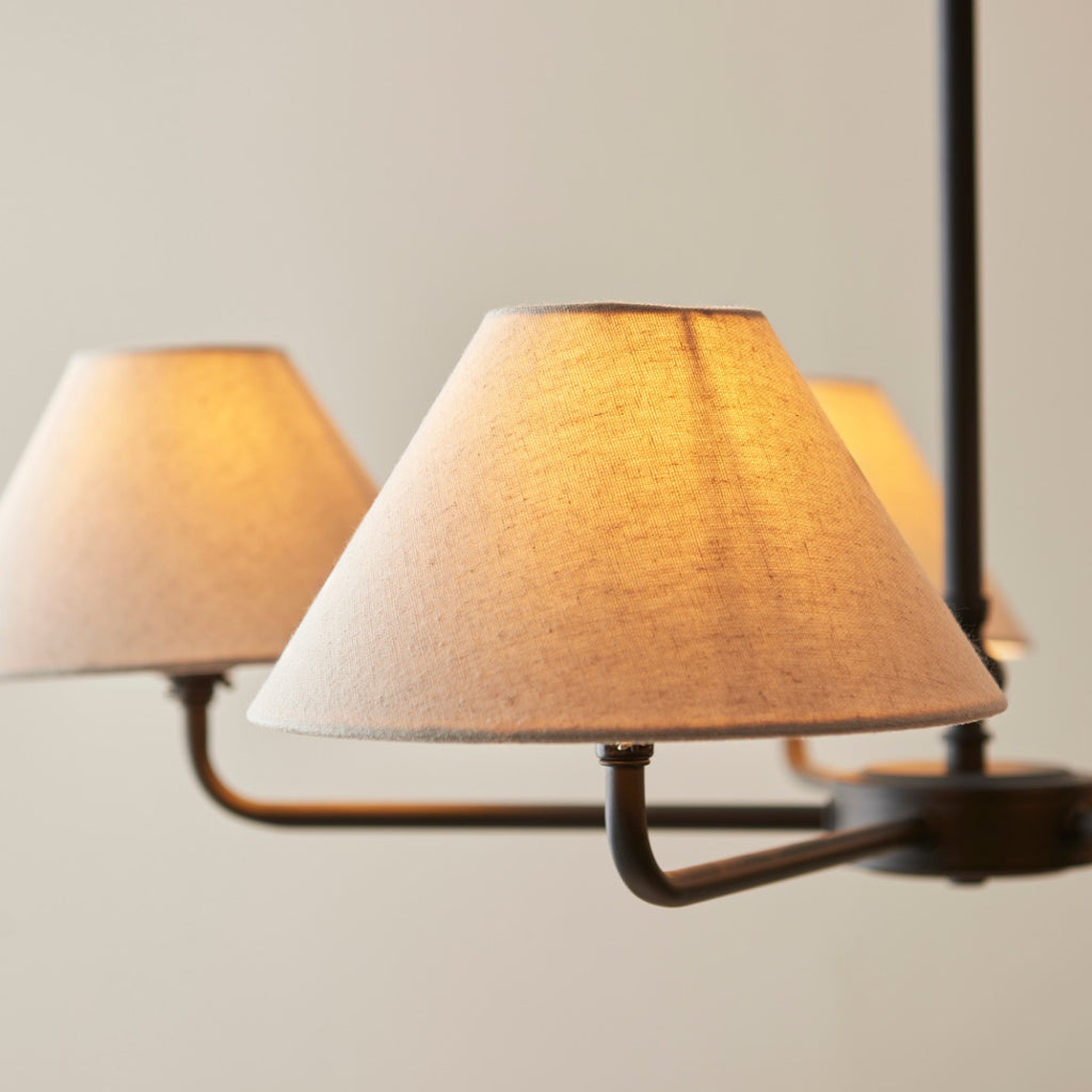 Lille 5 Light  Ceiling Pendant Light In Matt Black With Natural Linen Shades 117832