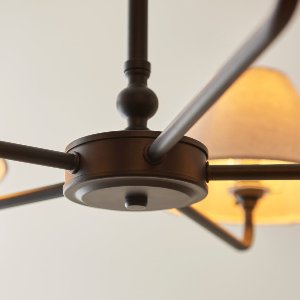 Lille 5 Light  Ceiling Pendant Light In Matt Black With Natural Linen Shades 117832