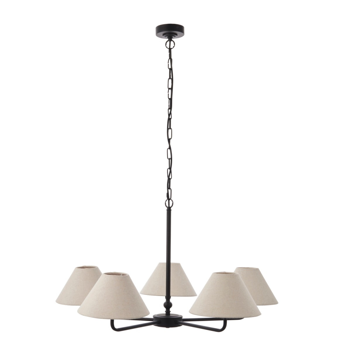 Lille 5 Light  Ceiling Pendant Light In Matt Black With Natural Linen Shades 117832