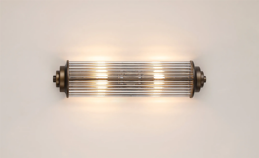 Pillar 2 Light Bathroom Wall Light In Bronze And Clear Glass Rods IP44 G9