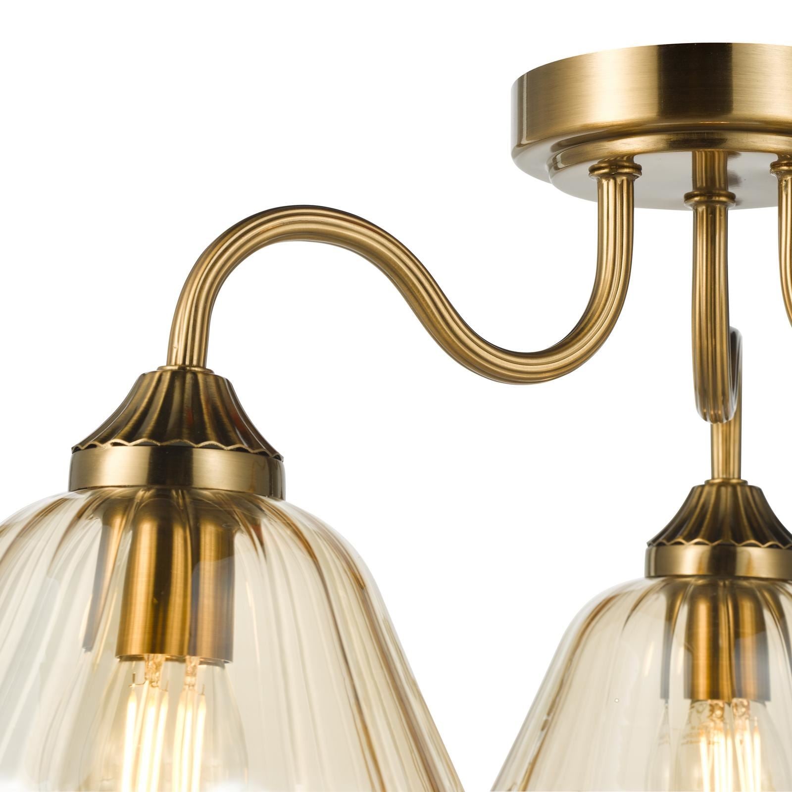 Erika 3 Light Semi-Flush Antique Bronze and Amber Glass ERI5363