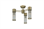 Pillar 3 Light Bathroom Semi Flush Ceiling Light In Antique Brass And Clear Glass Rods IP44 E14