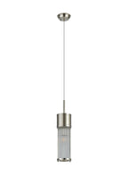 Pillar Bathroom Single Ceiling Pendant Light In Polished Nickel And Clear Glass Rods IP44 E14
