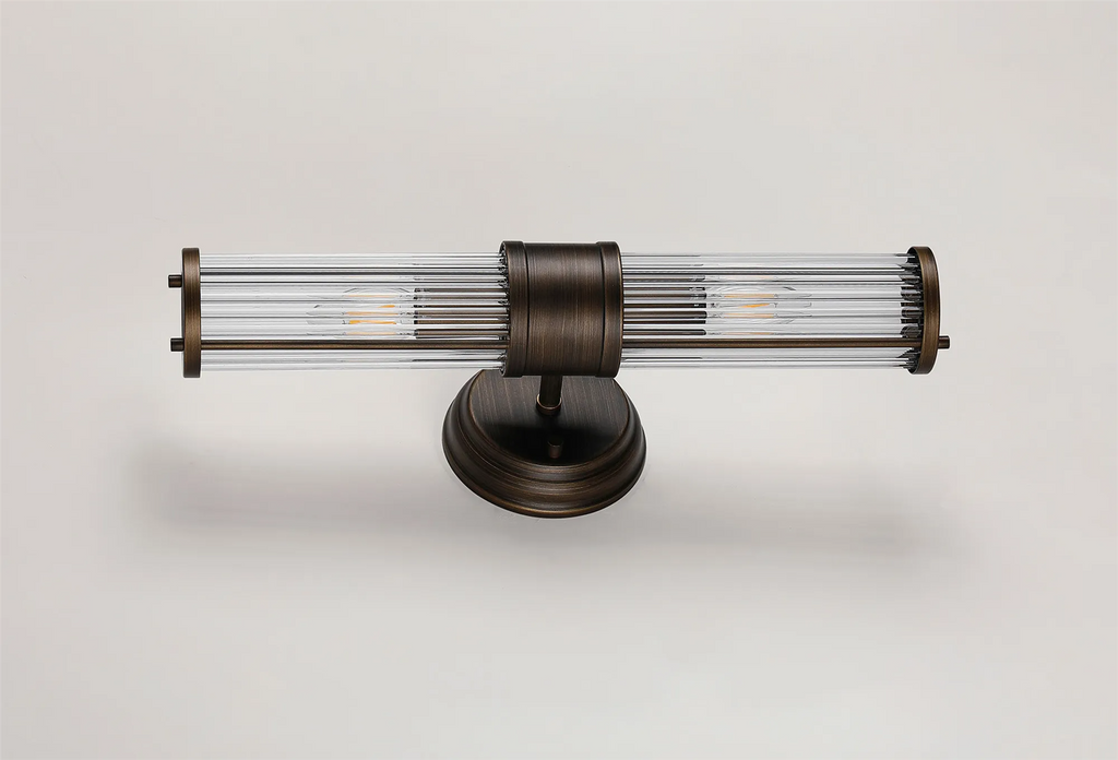 Pillar Up And Down 2 Light Bathroom Wall Light In Bronze And Clear Glass Rods IP44 E14