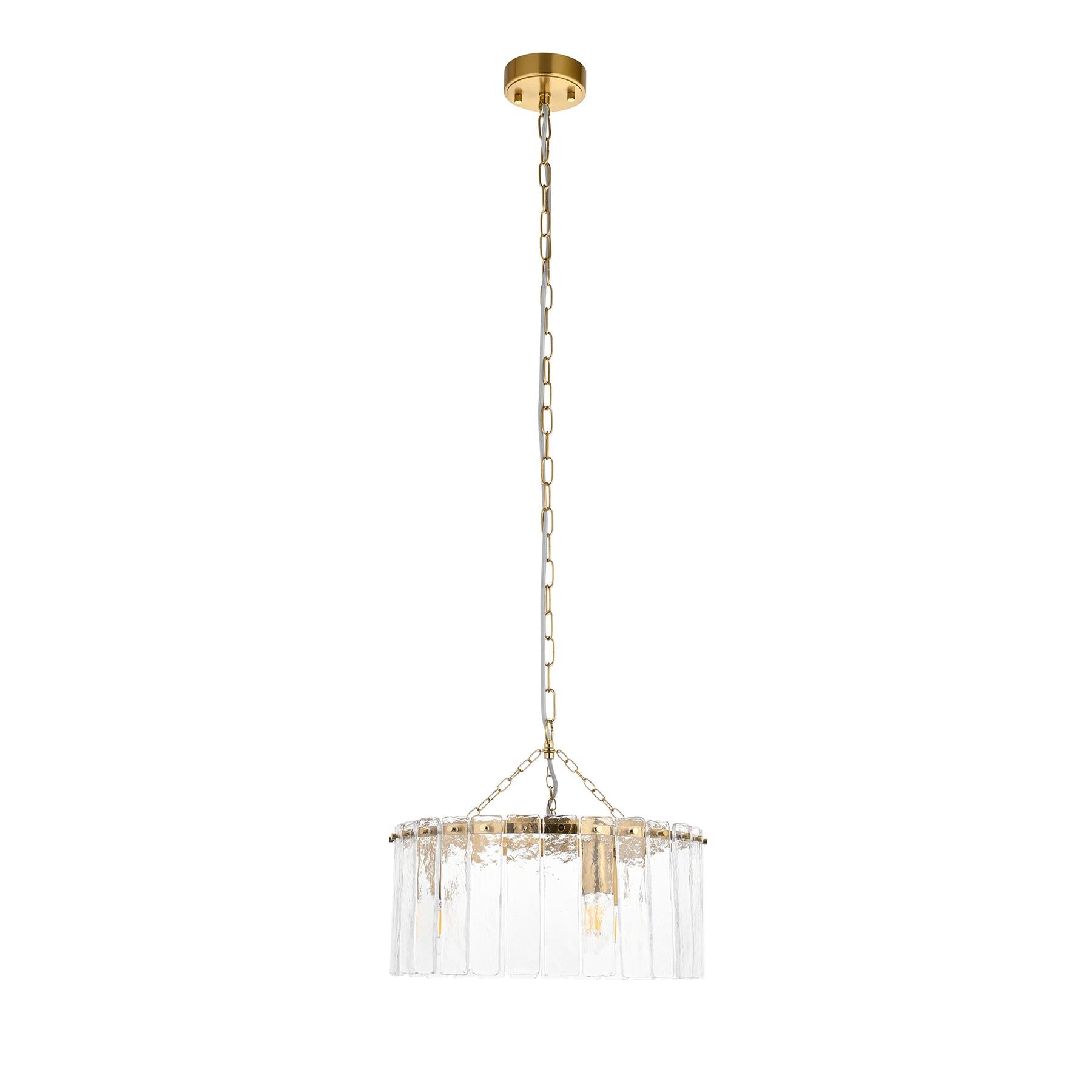 Karine 3 Light Pendant In Brushed Aged Brass With Textured Glass 118467