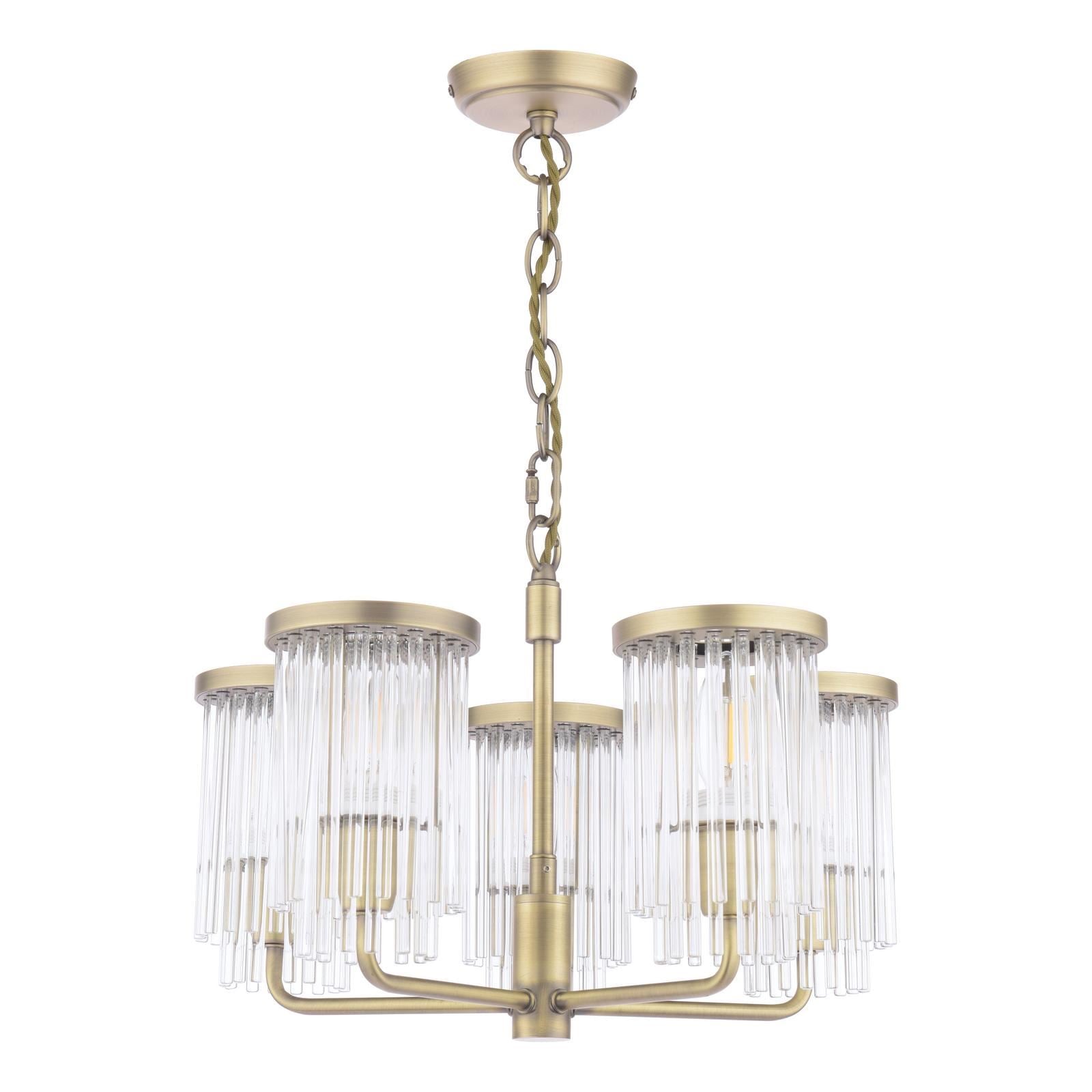 Laura Ashley Hilcote 5 Light Armed Pendant Matt Antique Brass and Glass LA3756650-Q