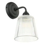 Laura Ashley Callaghan Outdoor Wall Light Matt Black and Ribbed Glass IP44 LA3756719-Q