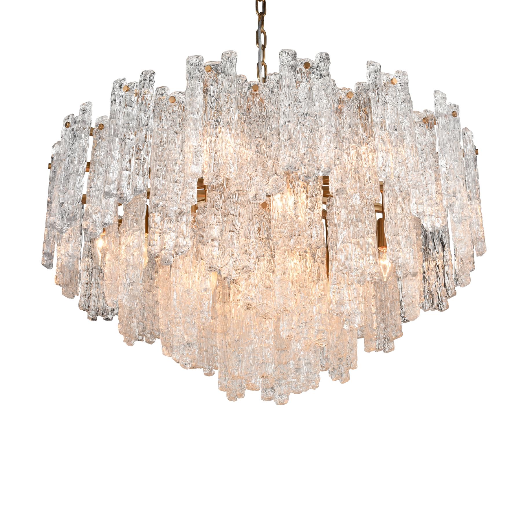 Franklite Icicle 16 Light Ceiling Pendant Light In Aged Brass With Ice Shaped Glass FL2454-16