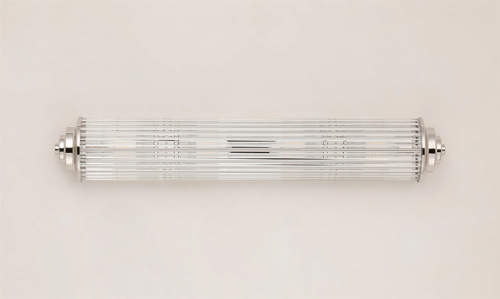 Pillar 4 Light Bathroom Wall Light In Polished Nickel And Clear Glass Rods IP44 G9