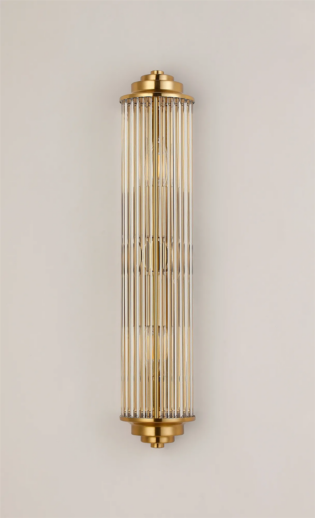Pillar 2 Light Bathroom Wall Light In Gold And Clear Glass Rods IP44 E14