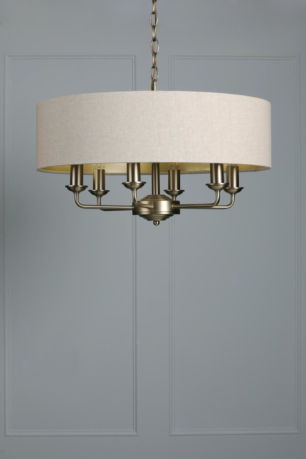 Laura Ashley Sorrento 6 Light Chandelier Matt Antique Brass With Natural Shade LA3756752-Q