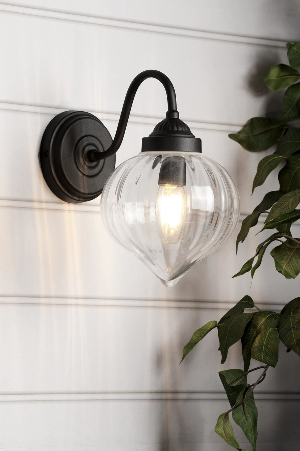 Laura Ashley Whitham Outdoor Wall Light Matt Black and Ribbed Glass IP44 LA3756721-Q