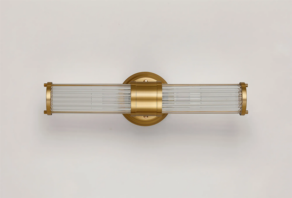 Pillar Up And Down 2 Light Bathroom Wall Light In Gold And Clear Glass Rods IP44 E14