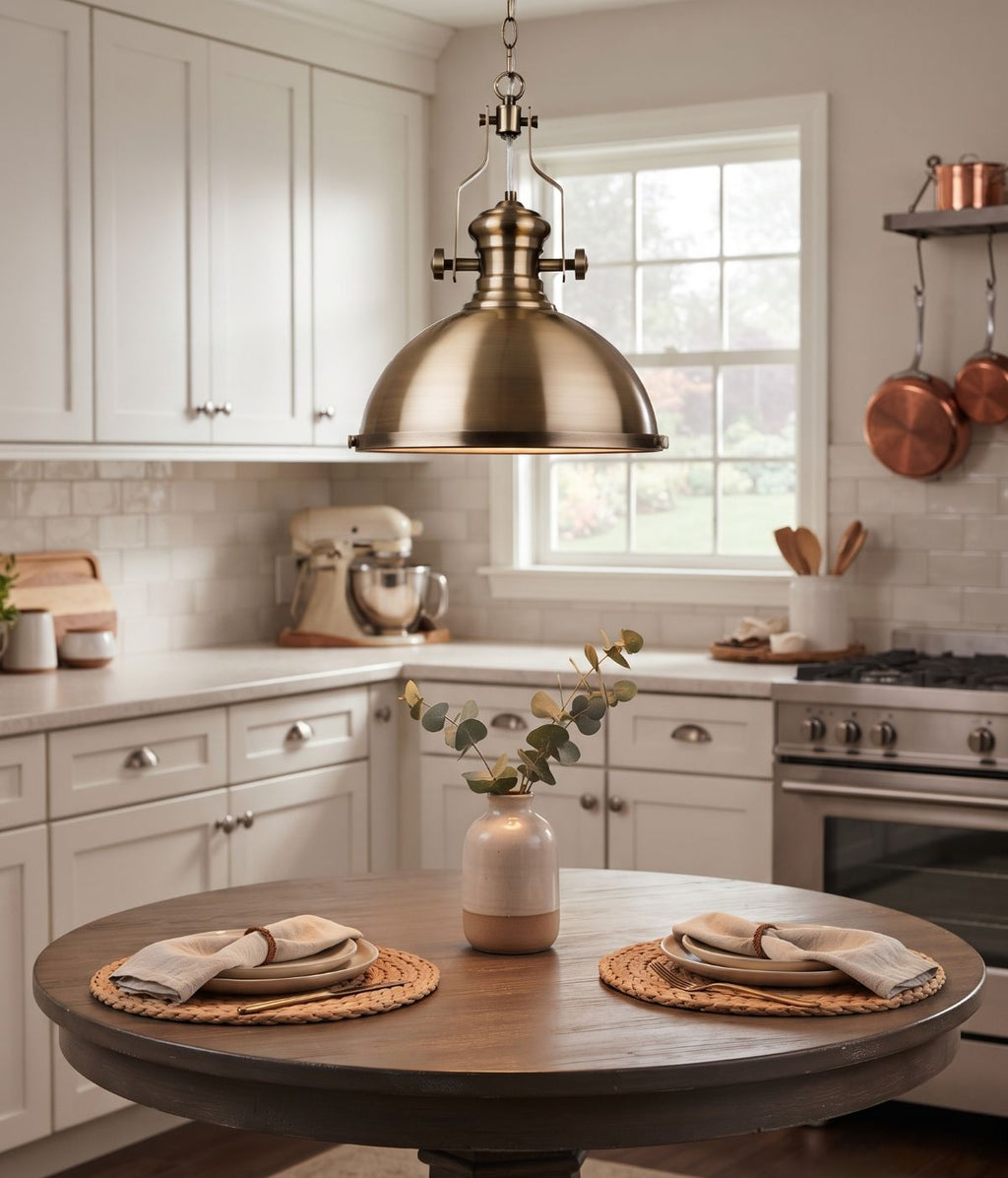Albion Industrial Ceiling Pendant Light In Antique Brass Finish 5909AB
