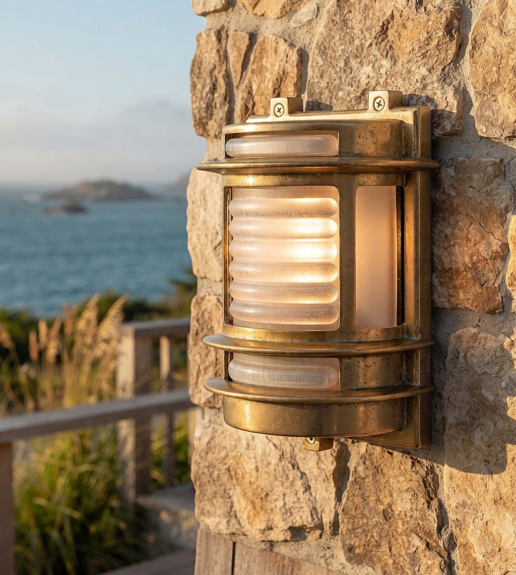 Nautic Outdoor Rectangular Wall Light With Frosted Glass Diffuser 5924BR
