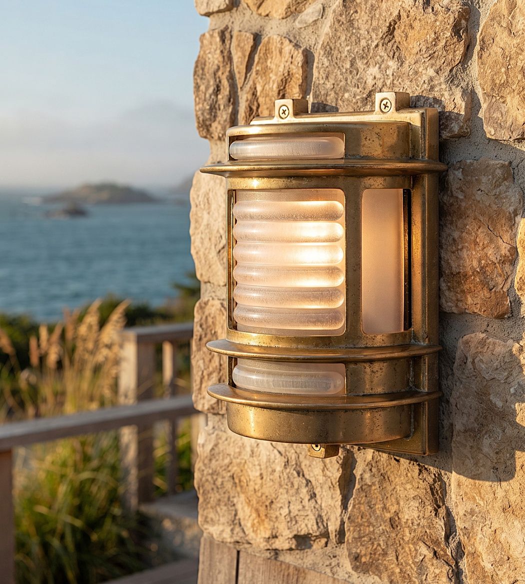 Nautic Outdoor Rectangular Wall Light With Frosted Glass Diffuser 5924BR
