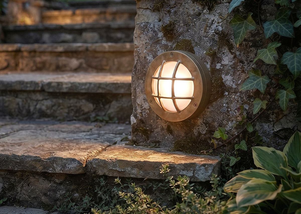 Nautic Solid Brass Outdoor Wall Light With Frosted Glass Diffuser 5925BR
