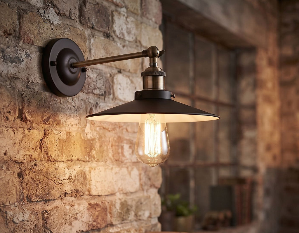 Ashby Industrial Wall Light In Black And Antique Brass Finish 5933BK