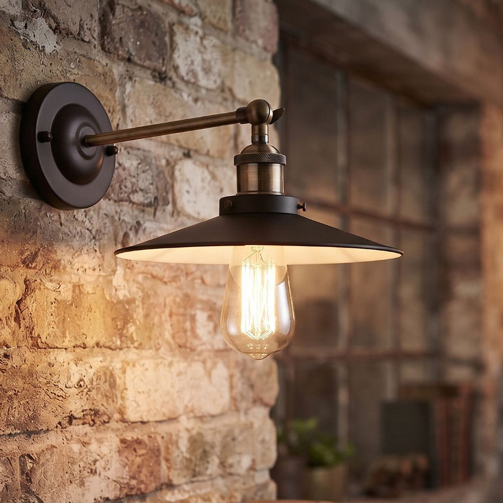 Ashby Industrial Wall Light In Black And Antique Brass Finish 5933BK
