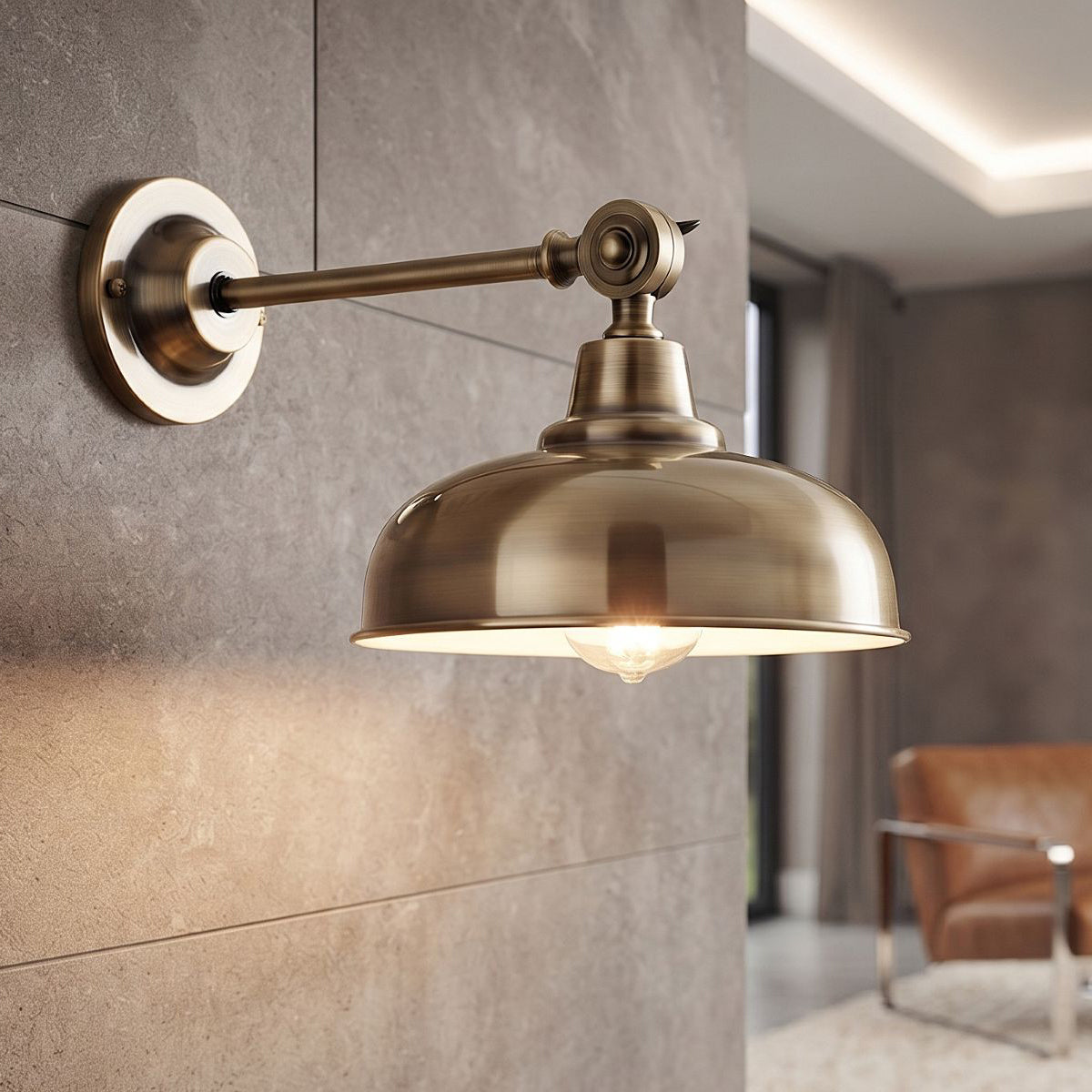 Preston Industrial Wall Light In Antique Brass Finish 5934AB