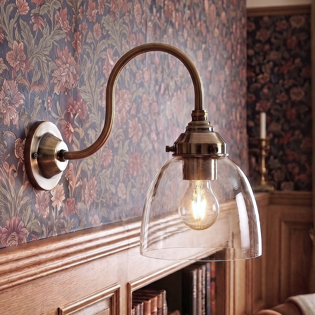 Victoria Vintage Wall Light With Dome Shaped Clear Glass Shade 5935