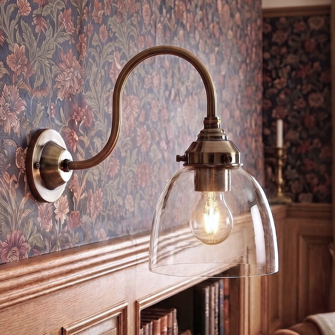 Victoria Vintage Wall Light With Dome Shaped Clear Glass Shade 5935